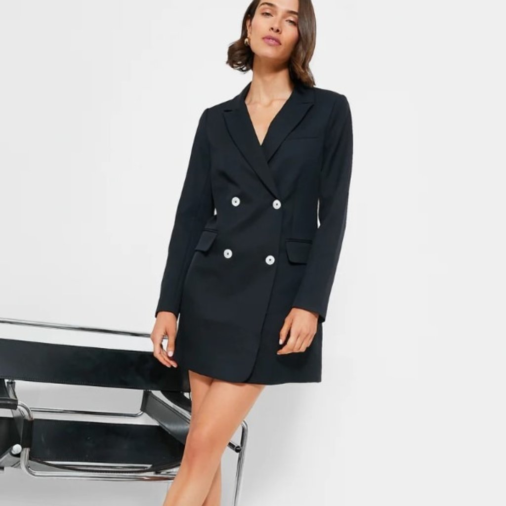 Tuckernuck Black Double-Breasted Blazer Dress With White Buttons